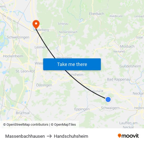 Massenbachhausen to Handschuhsheim map