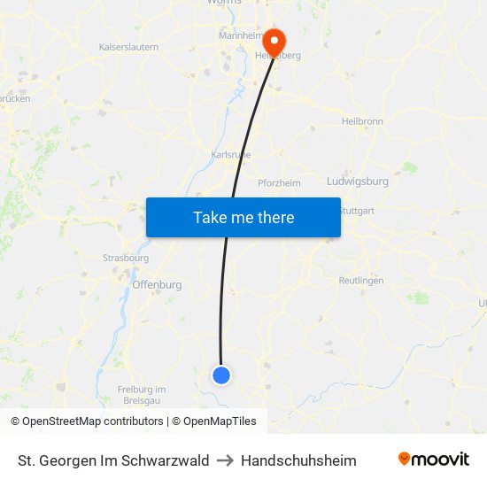 St. Georgen Im Schwarzwald to Handschuhsheim map