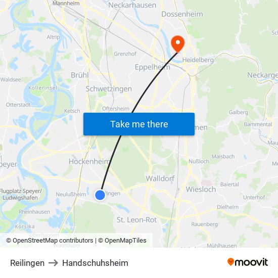 Reilingen to Handschuhsheim map