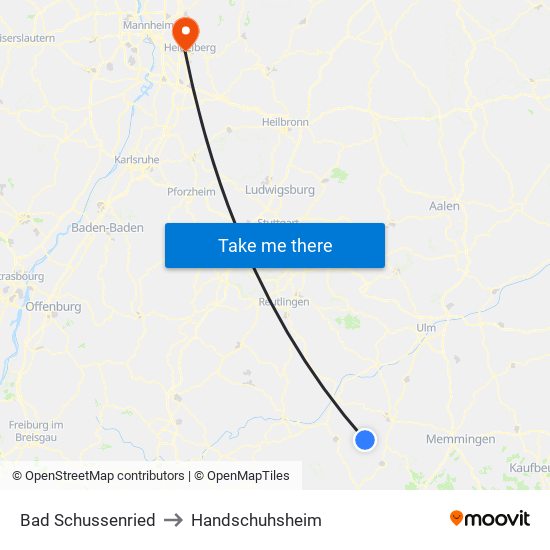 Bad Schussenried to Handschuhsheim map