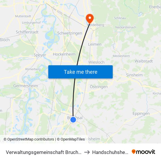 Verwaltungsgemeinschaft Bruchsal to Handschuhsheim map