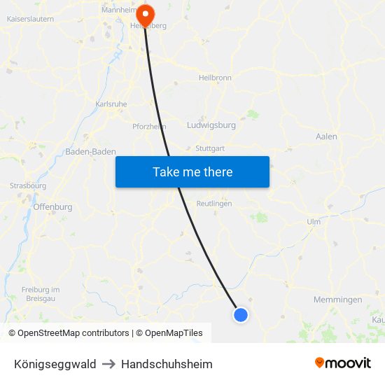 Königseggwald to Handschuhsheim map