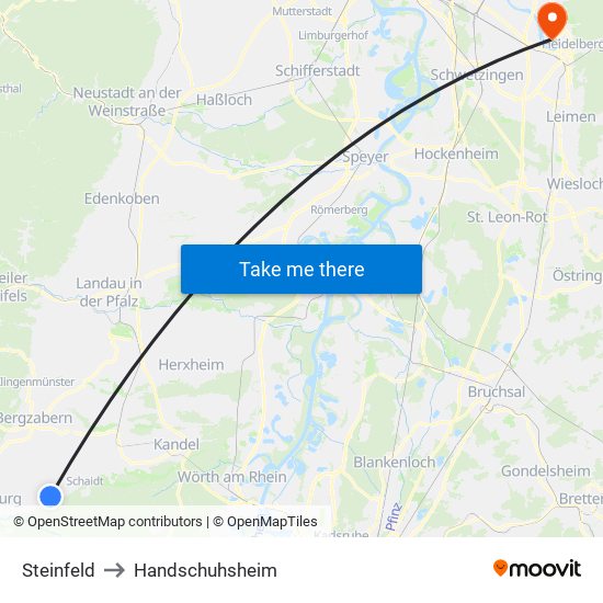 Steinfeld to Handschuhsheim map
