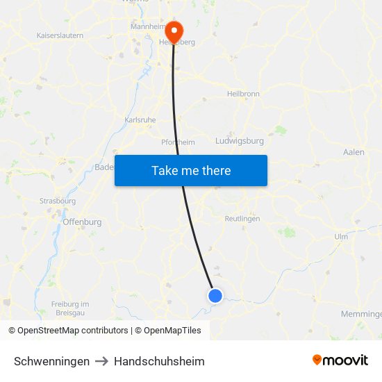 Schwenningen to Handschuhsheim map