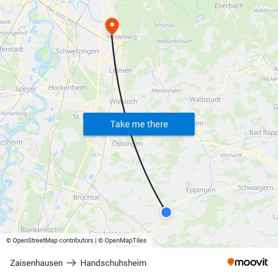 Zaisenhausen to Handschuhsheim map