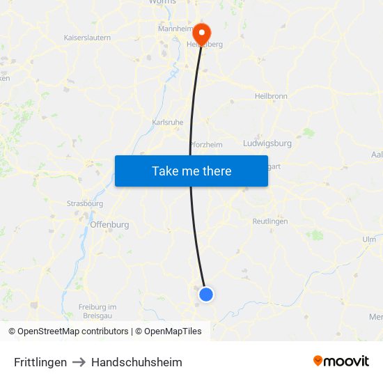 Frittlingen to Handschuhsheim map