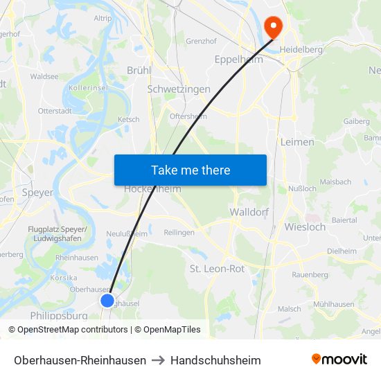 Oberhausen-Rheinhausen to Handschuhsheim map