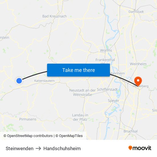 Steinwenden to Handschuhsheim map