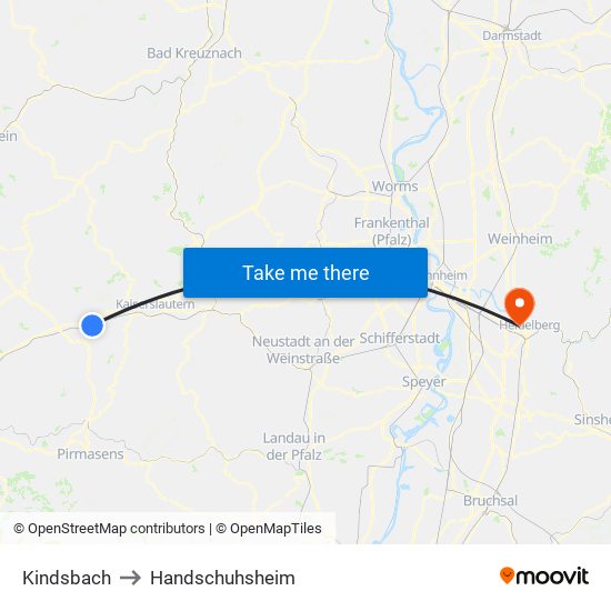 Kindsbach to Handschuhsheim map