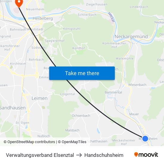 Verwaltungsverband Elsenztal to Handschuhsheim map