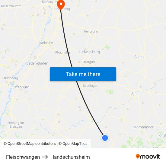 Fleischwangen to Handschuhsheim map