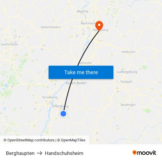 Berghaupten to Handschuhsheim map