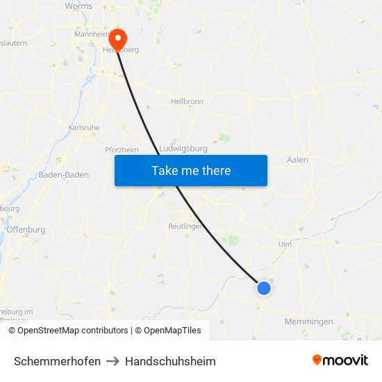 Schemmerhofen to Handschuhsheim map