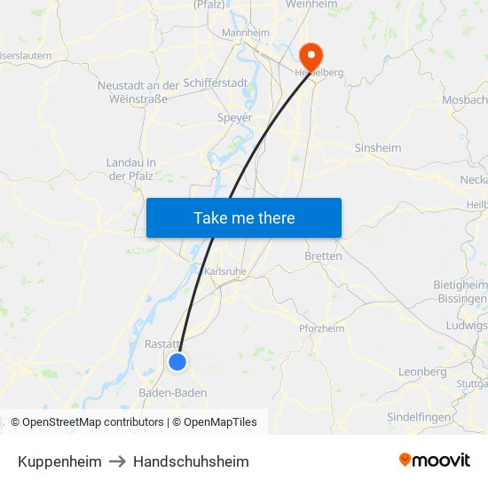 Kuppenheim to Handschuhsheim map