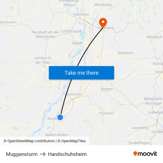Muggensturm to Handschuhsheim map