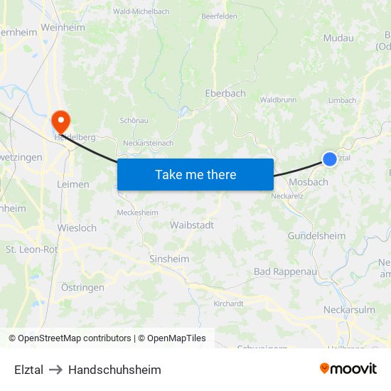 Elztal to Handschuhsheim map
