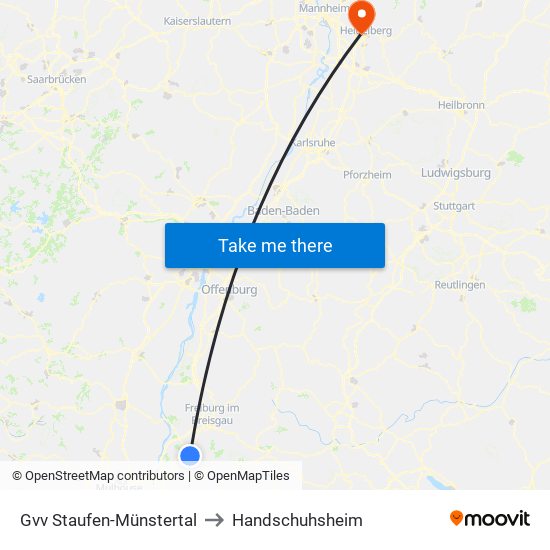 Gvv Staufen-Münstertal to Handschuhsheim map