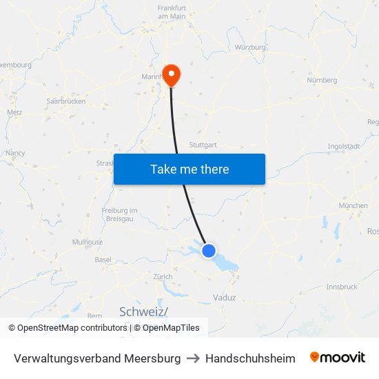 Verwaltungsverband Meersburg to Handschuhsheim map