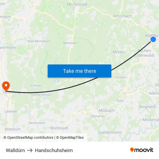 Walldürn to Handschuhsheim map