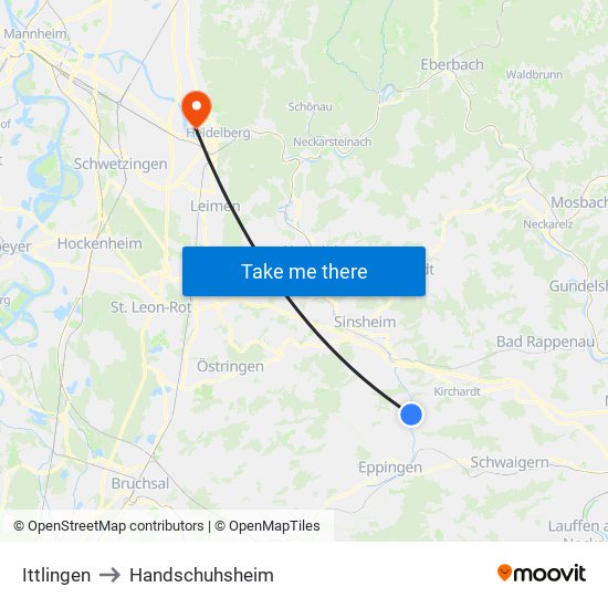 Ittlingen to Handschuhsheim map