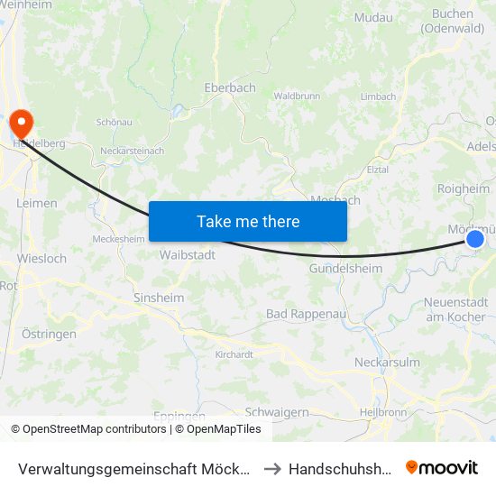 Verwaltungsgemeinschaft Möckmühl to Handschuhsheim map