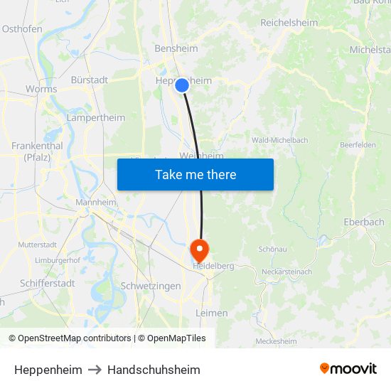 Heppenheim to Handschuhsheim map