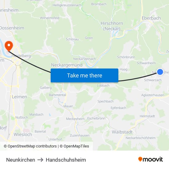 Neunkirchen to Handschuhsheim map