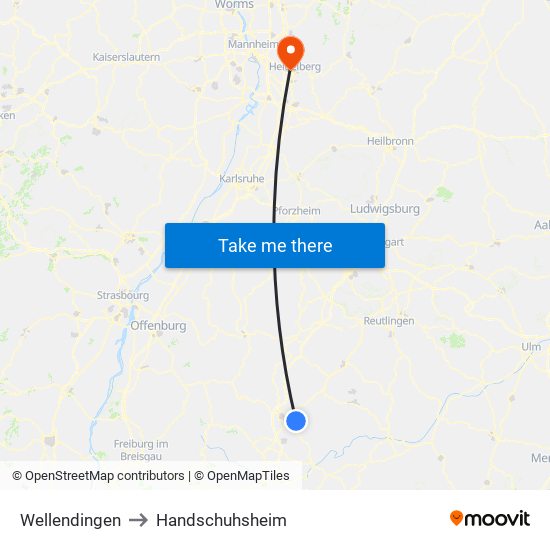 Wellendingen to Handschuhsheim map