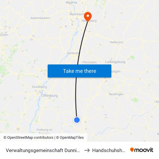 Verwaltungsgemeinschaft Dunningen to Handschuhsheim map