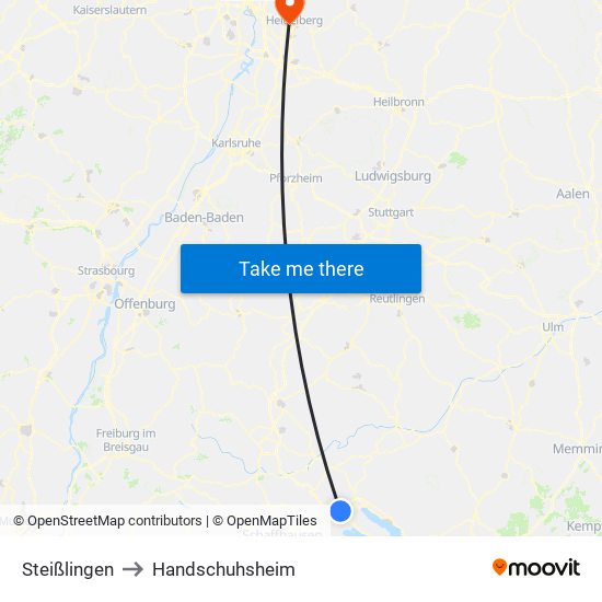 Steißlingen to Handschuhsheim map