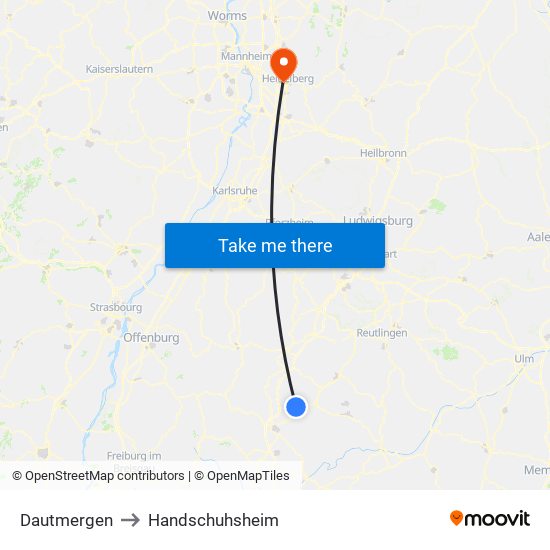Dautmergen to Handschuhsheim map