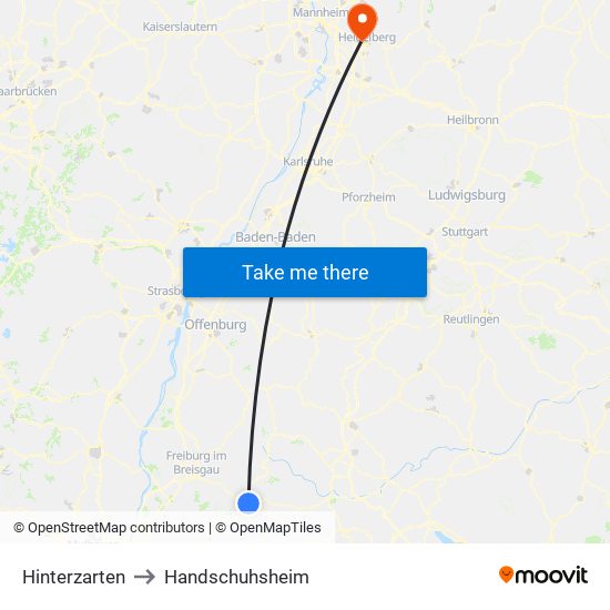 Hinterzarten to Handschuhsheim map