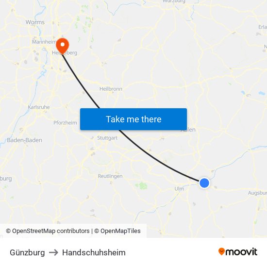 Günzburg to Handschuhsheim map