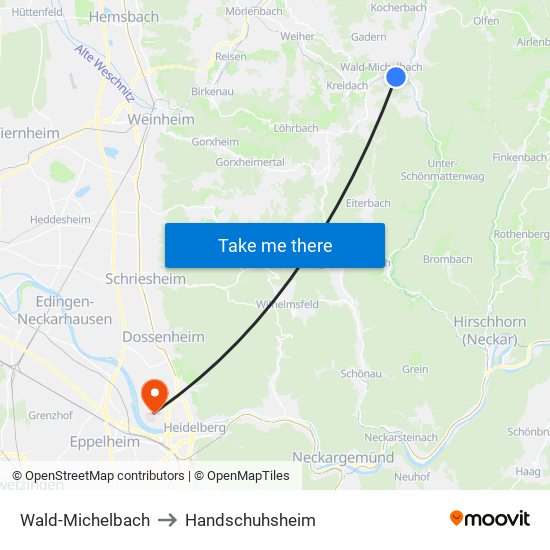 Wald-Michelbach to Handschuhsheim map