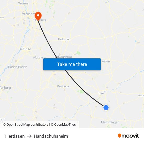 Illertissen to Handschuhsheim map