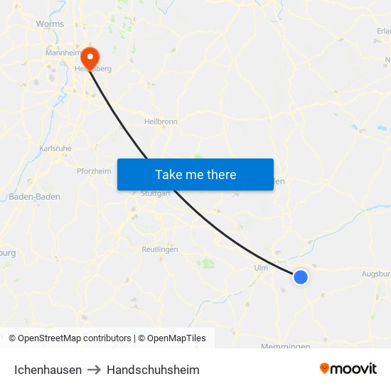 Ichenhausen to Handschuhsheim map