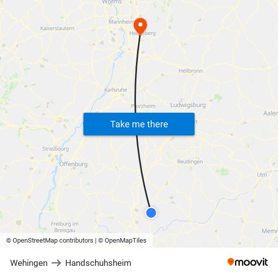 Wehingen to Handschuhsheim map