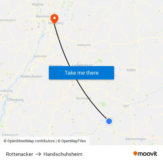 Rottenacker to Handschuhsheim map