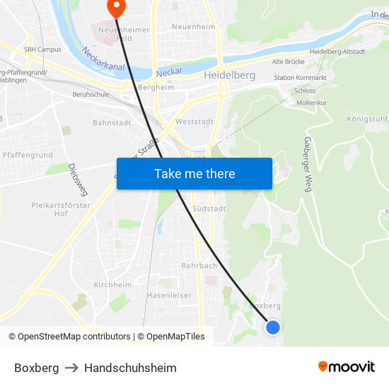 Boxberg to Handschuhsheim map