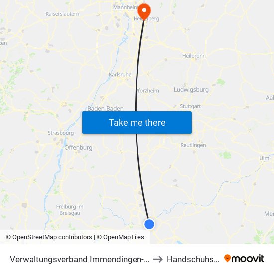 Verwaltungsverband Immendingen-Geisingen to Handschuhsheim map