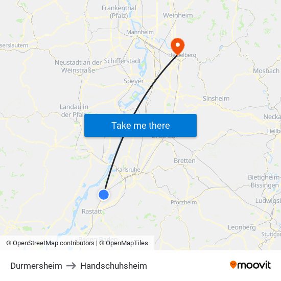 Durmersheim to Handschuhsheim map