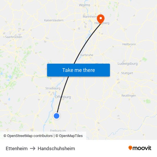 Ettenheim to Handschuhsheim map