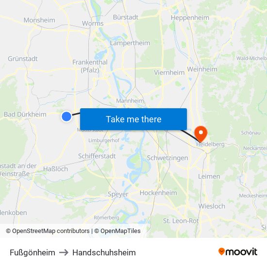 Fußgönheim to Handschuhsheim map