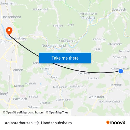 Aglasterhausen to Handschuhsheim map