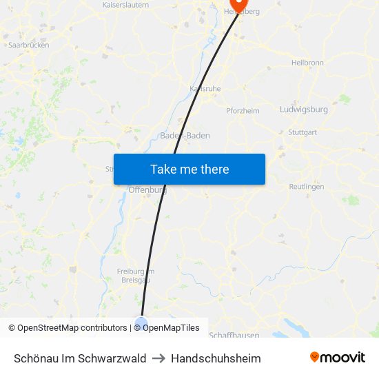 Schönau Im Schwarzwald to Handschuhsheim map