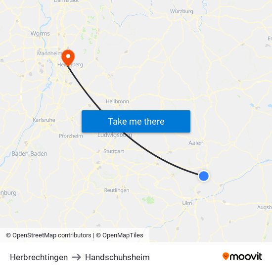 Herbrechtingen to Handschuhsheim map