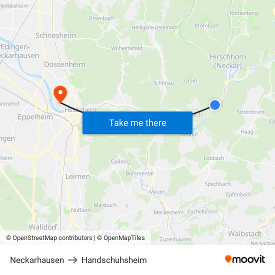 Neckarhausen to Handschuhsheim map