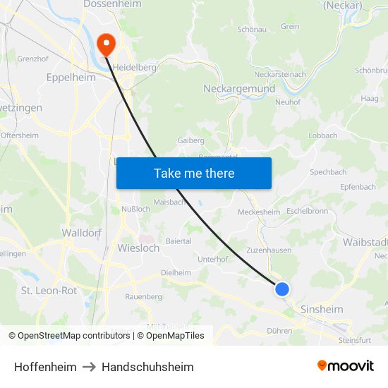 Hoffenheim to Handschuhsheim map
