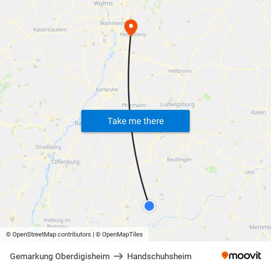 Gemarkung Oberdigisheim to Handschuhsheim map