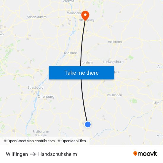 Wilflingen to Handschuhsheim map